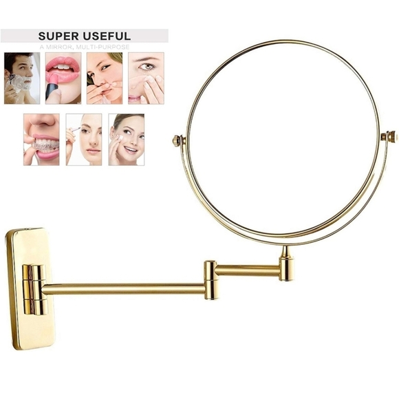 Wall Mounted Makeup Gold Mirrors 8 Inch Brass Double Sided With Magnifying - Picture 5 of 12
